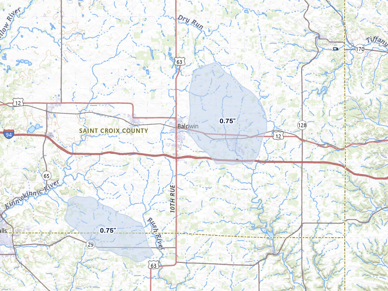 NEXRAD radar-signature map of the hail over Baldwin, WI