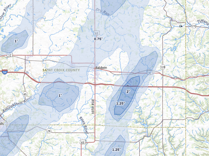 NEXRAD radar-signature map of the hail over Baldwin, WI