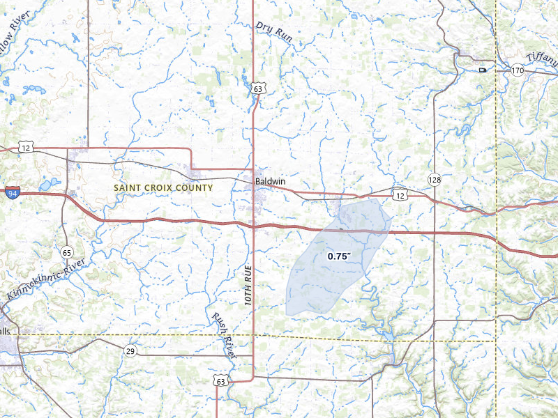 NEXRAD radar-signature map of the hail over Baldwin, WI