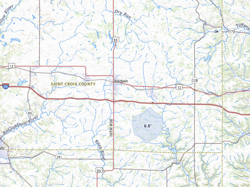 NEXRAD radar-signature map of the hail storm over Baldwin, WI on May 11, 2026