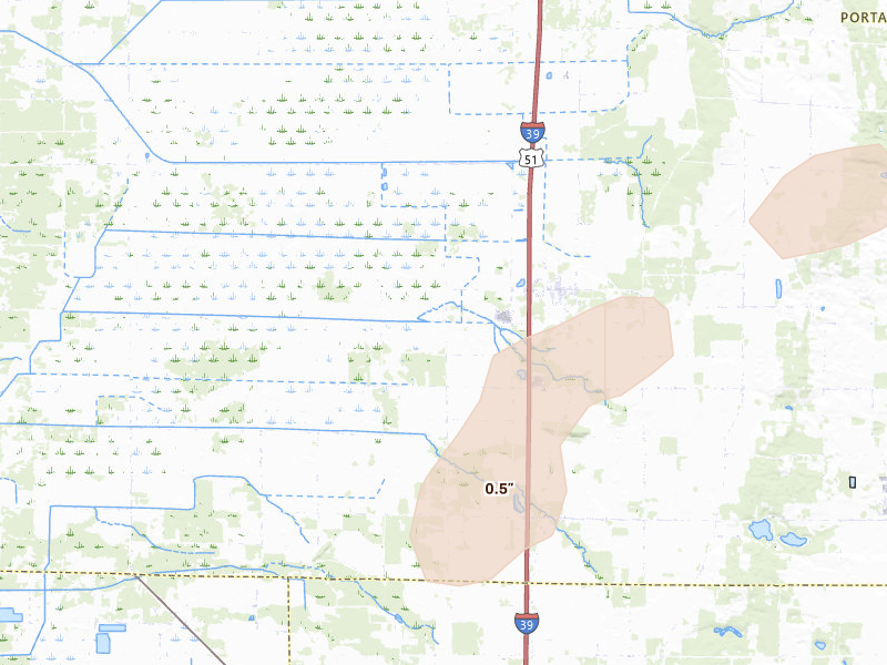 Radar-estimated hail-size map of the storm over Bancroft, WI