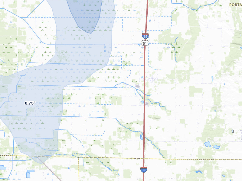 NEXRAD radar-signature map of the hail storm over Bancroft, WI on May 27, 2026