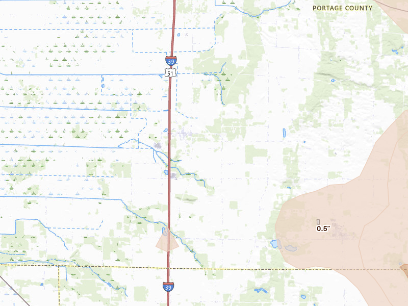 Radar-estimated hail-size map of the storm over Bancroft, WI