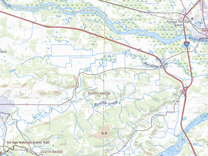 Radar-estimated hail-size map of the storm over Baraboo, WI on Apr 17, 2026
