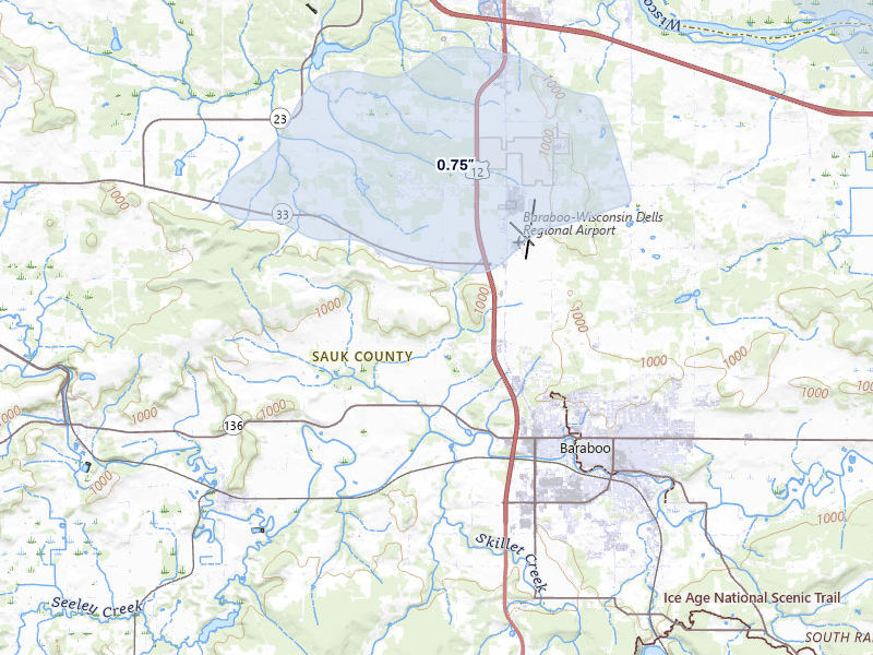 NEXRAD radar-signature map of the hail storm over Baraboo, WI on Jun 30, 2026