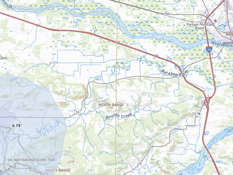 NEXRAD radar-signature map of the hail storm over Baraboo, WI on Aug 9, 2026