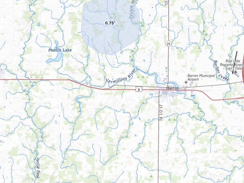 NEXRAD radar-signature map of the hail over Barron, WI