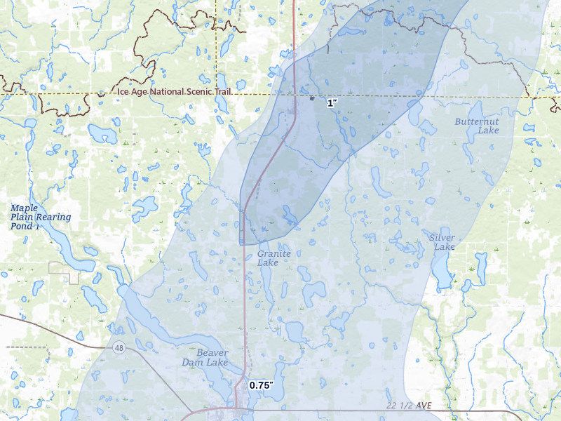 NEXRAD radar-signature map of the hail over Barronett, WI