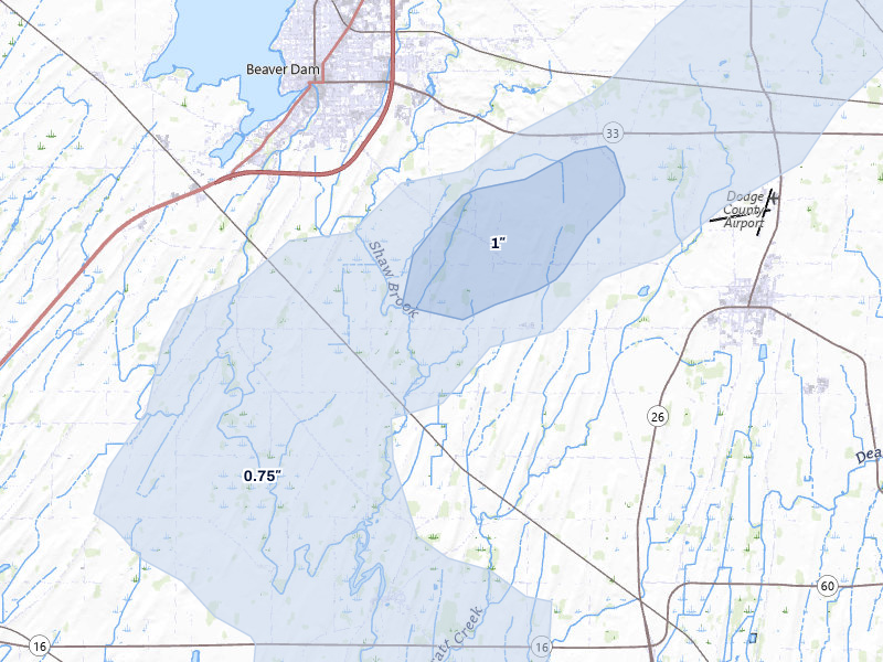 NEXRAD radar-signature map of the hail storm over Beaver Dam, WI on May 17, 2026