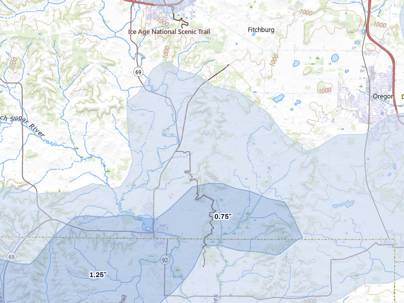 NEXRAD radar-signature map of the hail storm over Belleville, WI on Mar 31, 2026