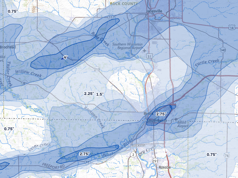 NEXRAD radar-signature map of the hail over Beloit, WI