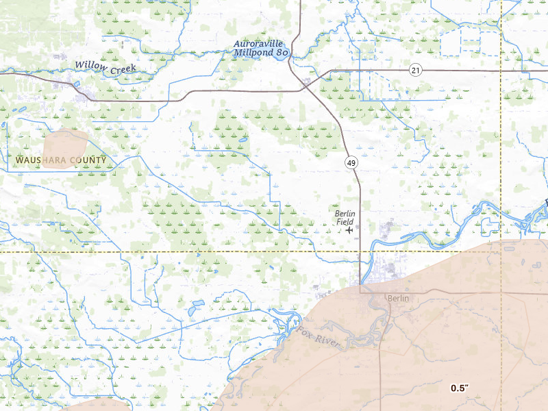Radar-estimated hail-size map of the storm over Berlin, WI on Jul 1, 2026