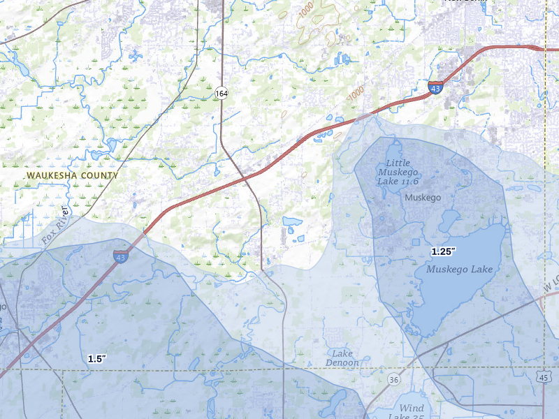NEXRAD radar-signature map of the hail over Big Bend, WI