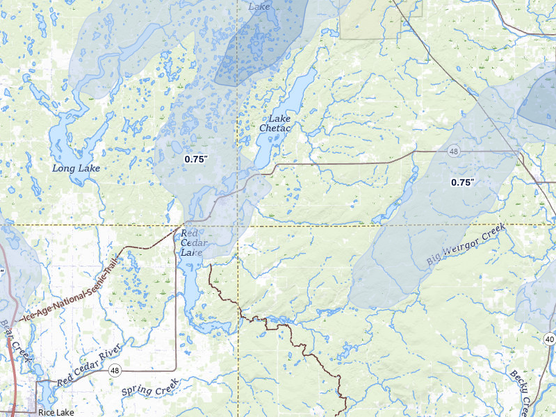 NEXRAD radar-signature map of the hail storm over Birchwood, WI on Apr 17, 2026