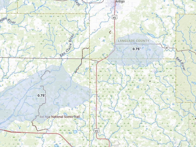 NEXRAD radar-signature map of the hail over Birnamwood, WI
