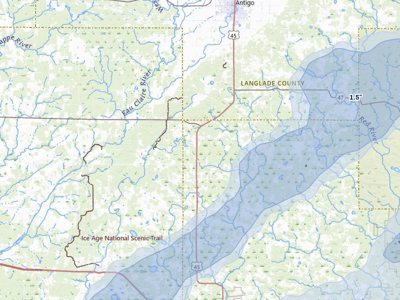 NEXRAD radar-signature map of the hail storm over Birnamwood, WI on Jun 30, 2026