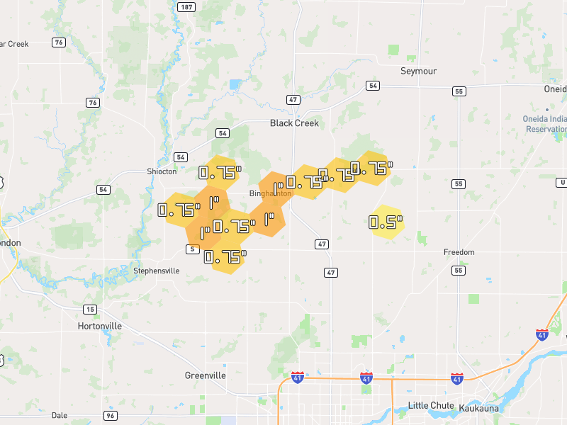 Hail map of Black Creek, WI on Jun 30, 2026, hail up to 1"