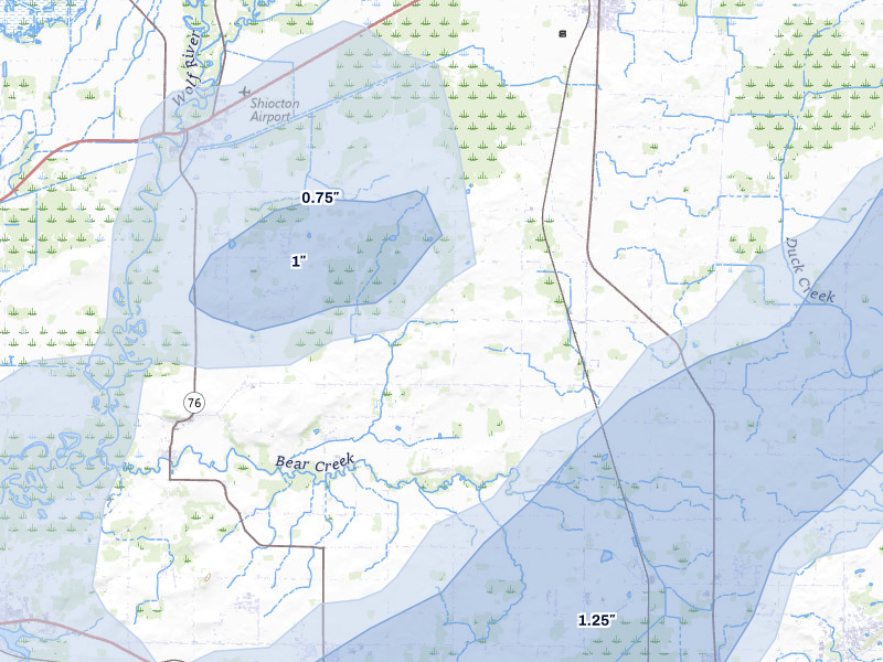 NEXRAD radar-signature map of the hail over Black Creek, WI
