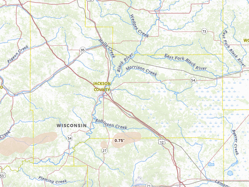 Radar-estimated hail-size map of the storm over Black River Falls, WI on Mar 30, 2026
