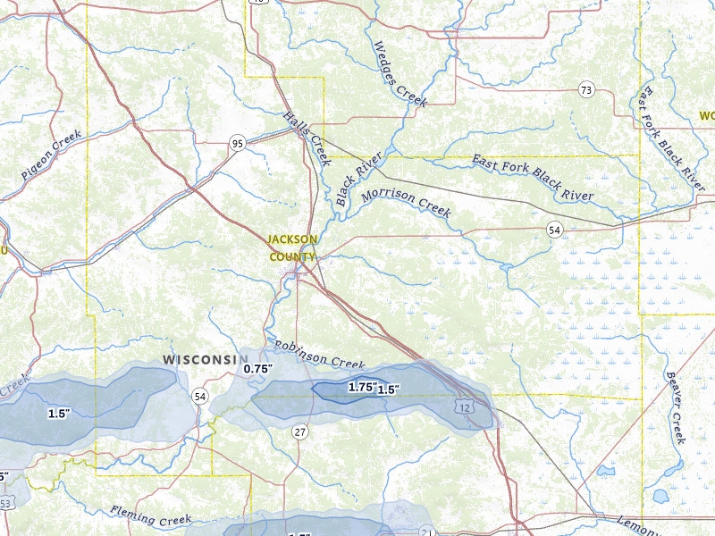 NEXRAD radar-signature map of the hail storm over Black River Falls, WI on Mar 30, 2026