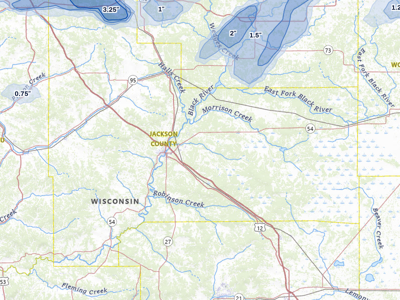 NEXRAD radar-signature map of the hail over Black River Falls, WI