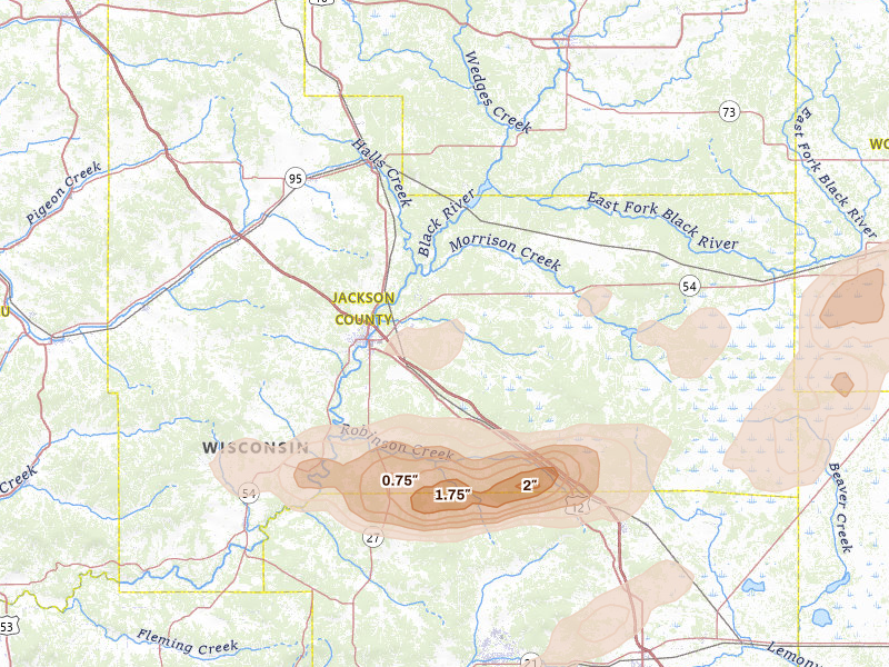 Radar-estimated hail-size map of the storm over Black River Falls, WI