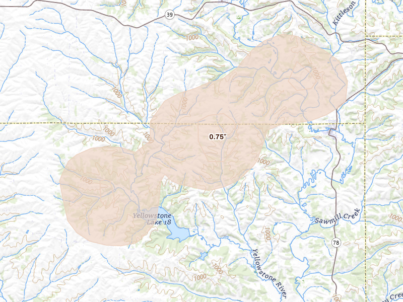 Radar-estimated hail-size map of the storm over Blanchardville, WI on May 17, 2026
