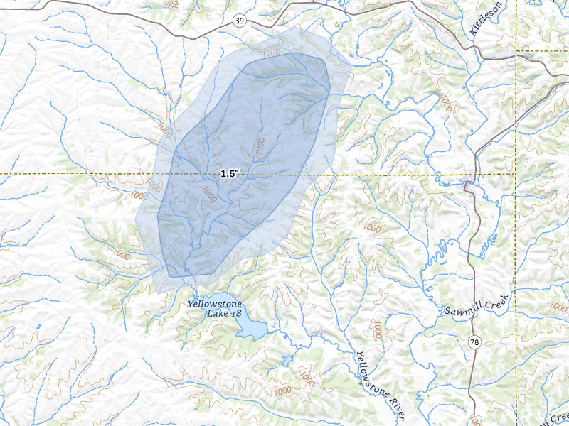 NEXRAD radar-signature map of the hail storm over Blanchardville, WI on May 17, 2026