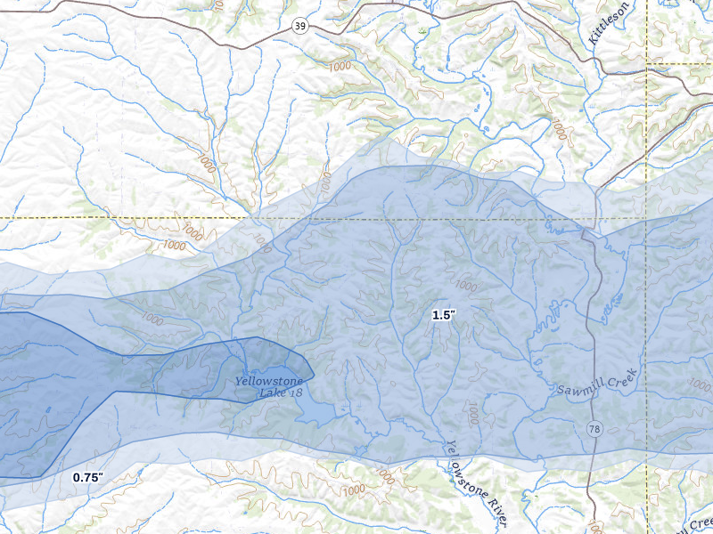 NEXRAD radar-signature map of the hail over Blanchardville, WI