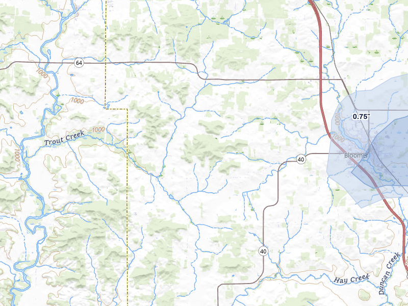 NEXRAD radar-signature map of the hail over Bloomer, WI