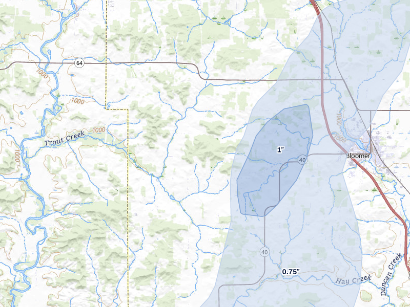 NEXRAD radar-signature map of the hail over Bloomer, WI