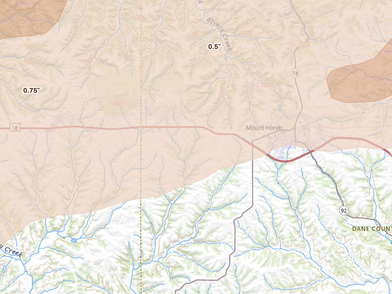 Radar-estimated hail-size map of the storm over Blue Mounds, WI