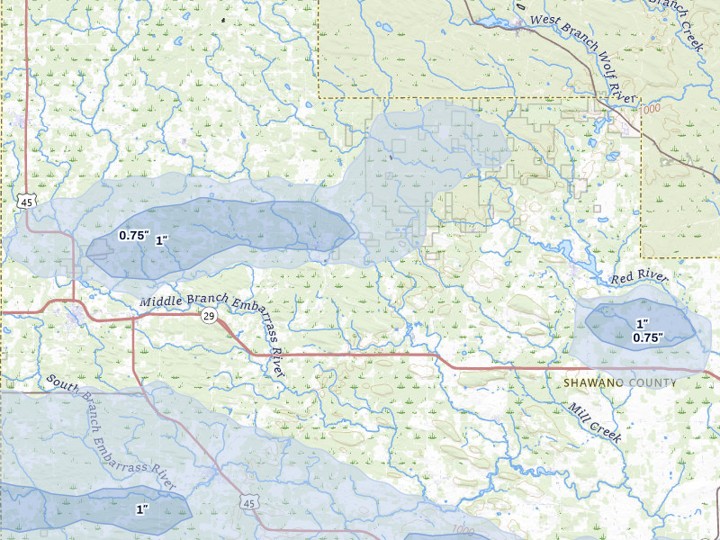 NEXRAD radar-signature map of the hail storm over Bowler, WI on Mar 30, 2026