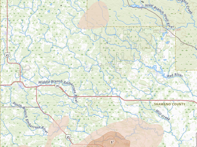 Radar-estimated hail-size map of the storm over Bowler, WI on Apr 13, 2026