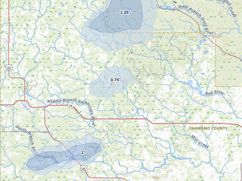 NEXRAD radar-signature map of the hail over Bowler, WI