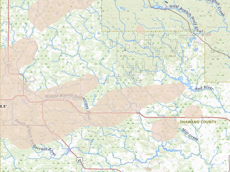 Radar-estimated hail-size map of the storm over Bowler, WI on Jun 30, 2026