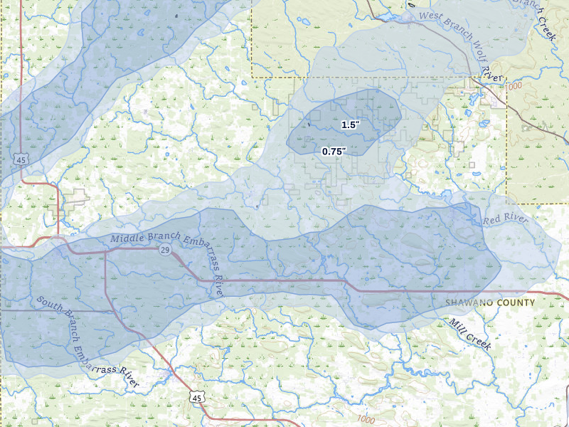 NEXRAD radar-signature map of the hail storm over Bowler, WI on Jun 30, 2026