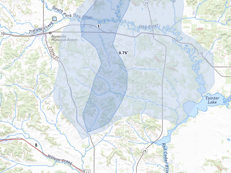 NEXRAD radar-signature map of the hail over Boyceville, WI