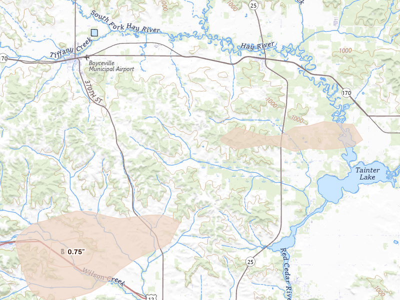 Radar-estimated hail-size map of the storm over Boyceville, WI