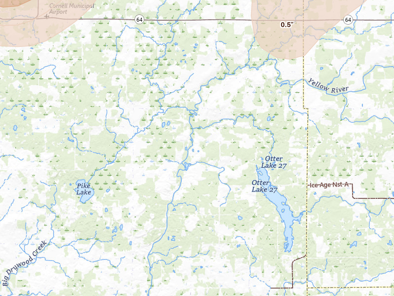 Radar-estimated hail-size map of the storm over Boyd, WI on Apr 13, 2026
