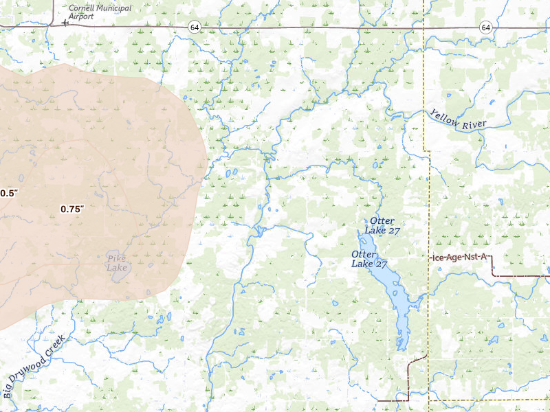 Radar-estimated hail-size map of the storm over Boyd, WI on Jun 9, 2026