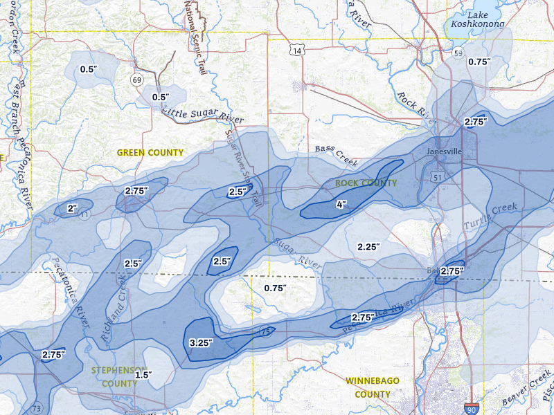 NEXRAD radar-signature map of the hail storm over Brodhead, WI on Apr 17, 2026