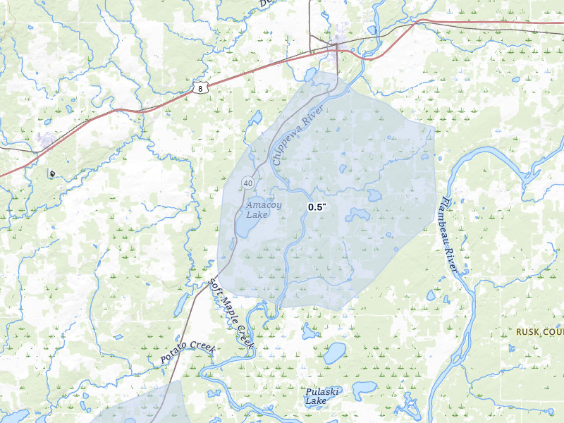 NEXRAD radar-signature map of the hail over Bruce, WI