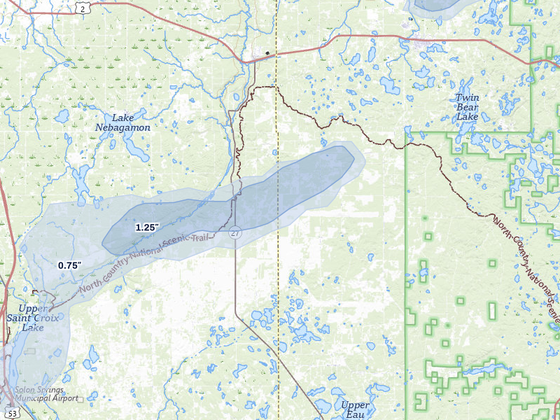 NEXRAD radar-signature map of the hail storm over Brule, WI on Jun 28, 2026