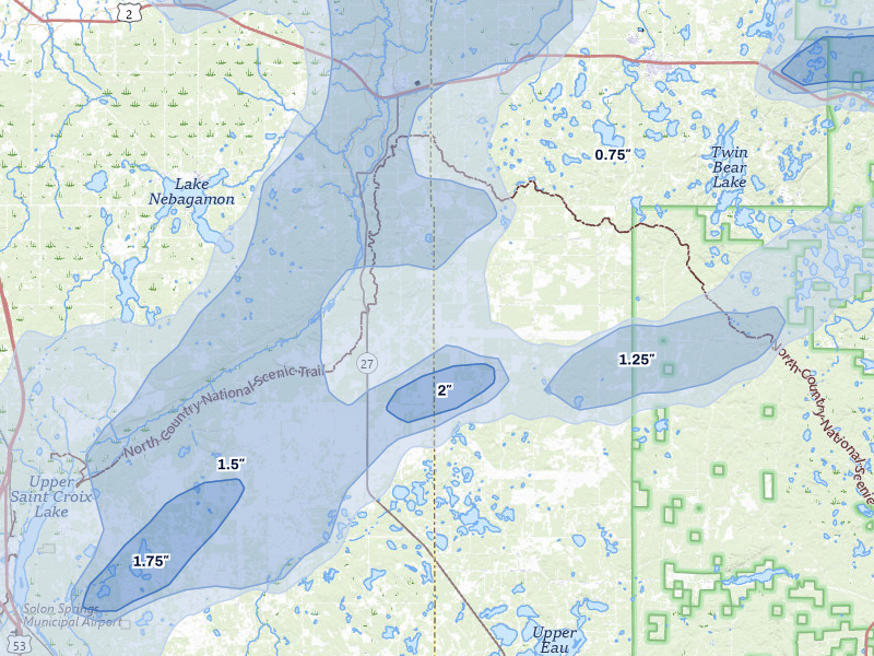 NEXRAD radar-signature map of the hail storm over Brule, WI on Jun 29, 2026