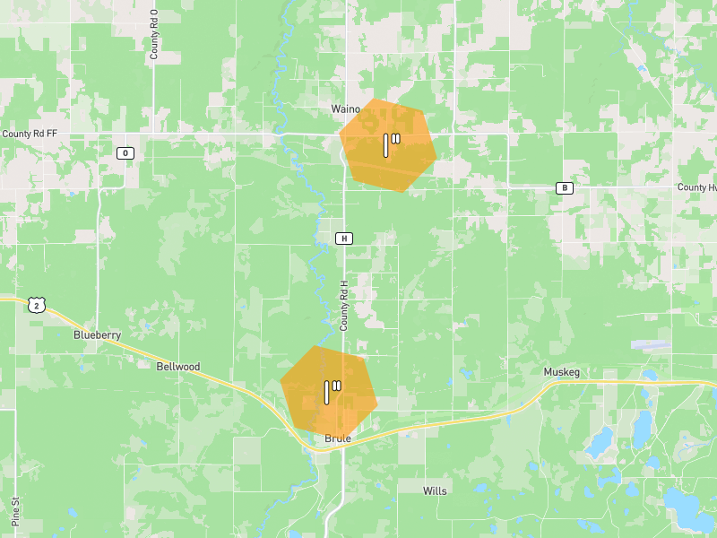 Hail map of Brule, WI on Jun 30, 2026, hail up to 1"