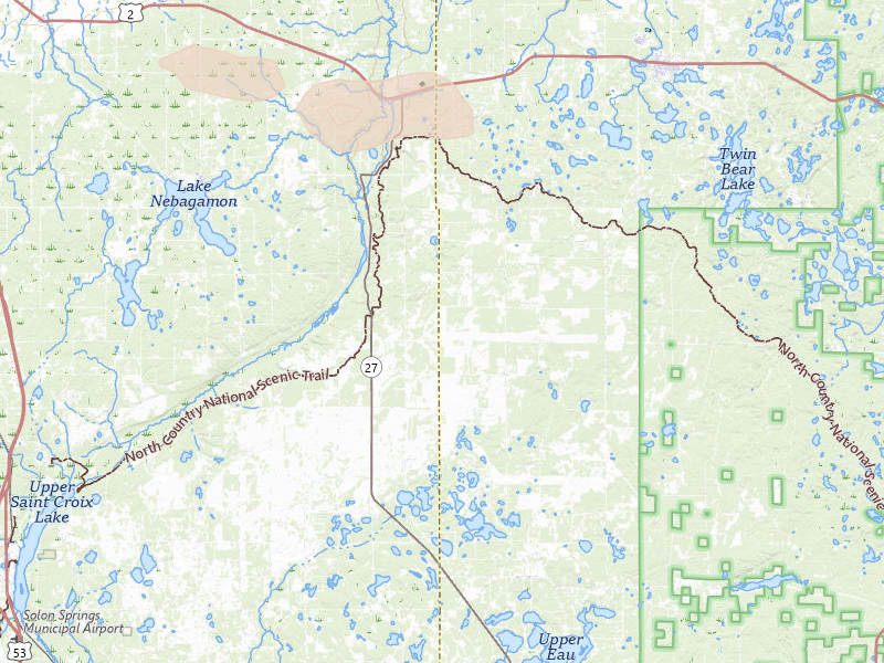 Radar-estimated hail-size map of the storm over Brule, WI on Jul 17, 2026