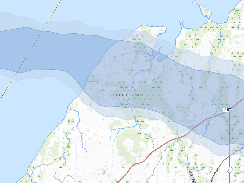 NEXRAD radar-signature map of the hail storm over Brussels, WI on Mar 30, 2026