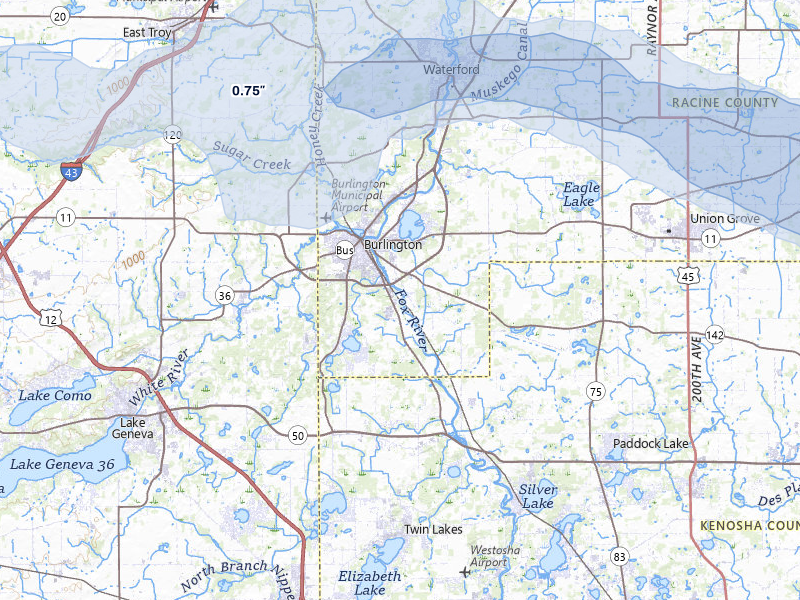 NEXRAD radar-signature map of the hail storm over Burlington, WI on Apr 21, 2026