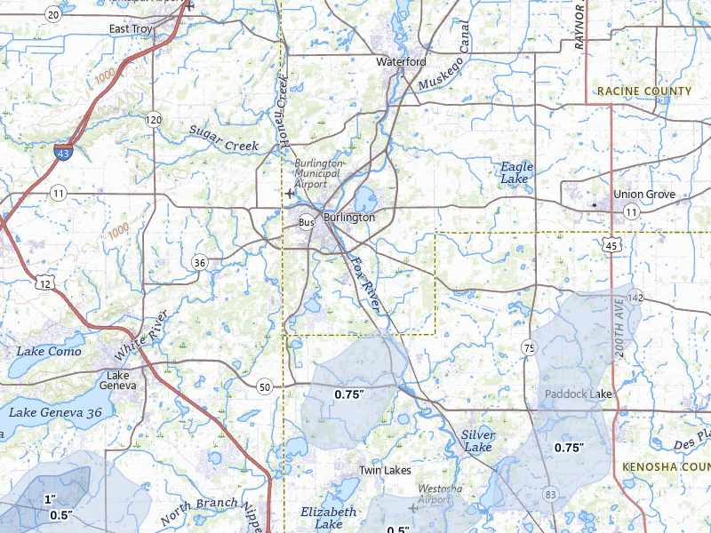 NEXRAD radar-signature map of the hail storm over Burlington, WI on May 15, 2026